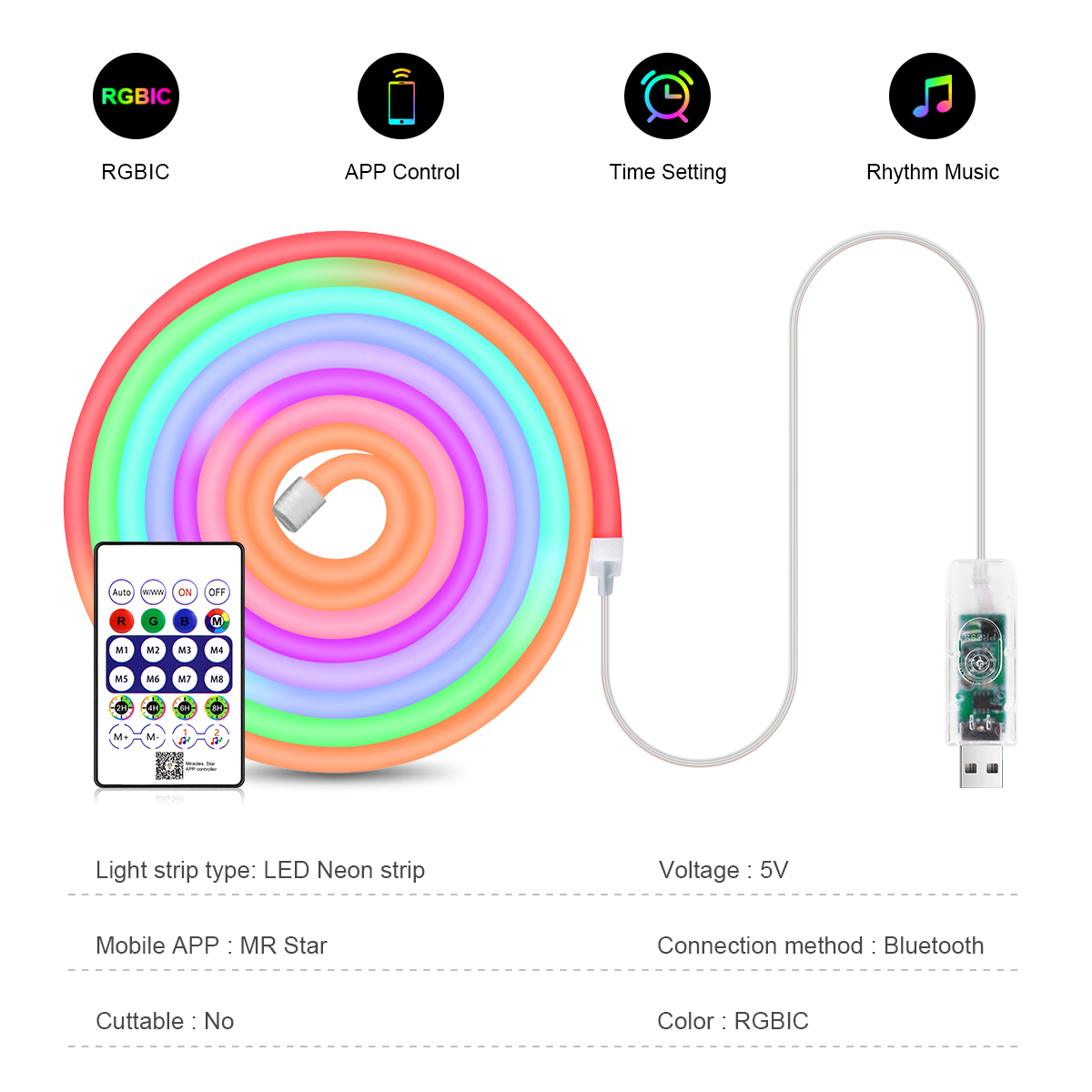 5V USB RGBIC Neon LED Strip 1M - огляд і ціна Smart Home Poster